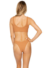 JAGGED BOMBSHELL - Lace Up Bralette & High Leg Brazilian Bottom • Caramelo