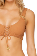 JAGGED BOMBSHELL - Lace Up Bralette & High Leg Brazilian Bottom • Caramelo