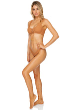 JAGGED BOMBSHELL - Lace Up Bralette & High Leg Brazilian Bottom • Caramelo