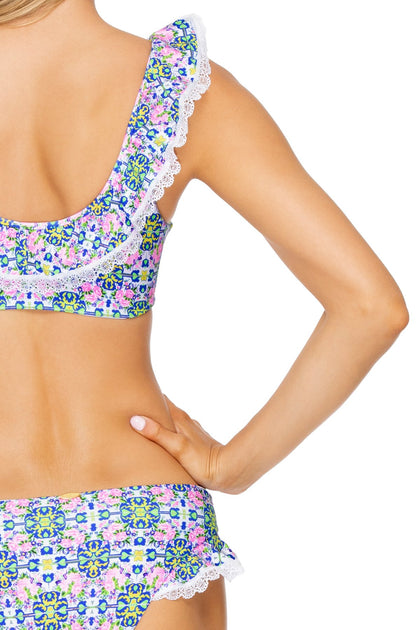 ANGEL FACE - Laced Up Ruffle Bralette & Moderate Bottom • Multicolor