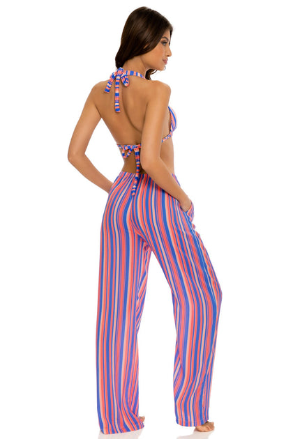 PLAY TIME - Triangle Halter Top & Flare Bottom Pants • Multi Royal