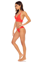 LAST FLING - Cross Back Bustier Top & Wavy Ruched Back  Bottom • Red Hot