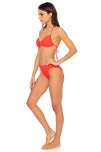 LAST FLING - Ring Drawstring Halter Bandeau & High Leg Banded Waist Bottom • Red Hot