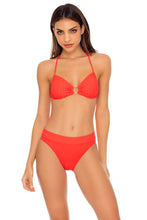 LAST FLING - Ring Drawstring Halter Bandeau & High Leg Banded Waist Bottom • Red Hot