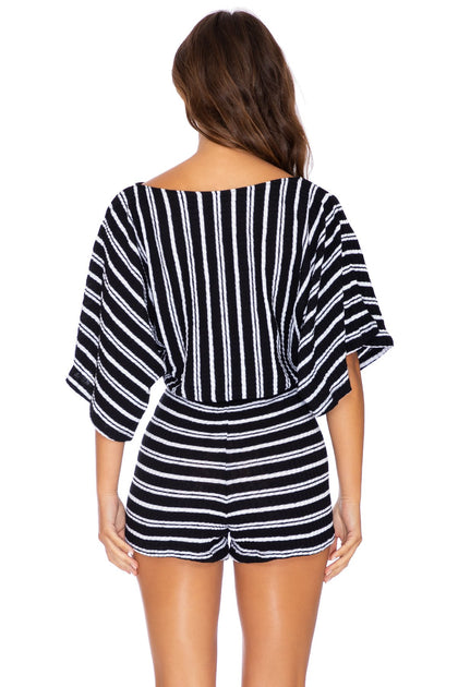 CHAMPAGNE POP - Open Shoulder Romper • Brut Black