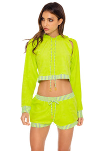 GLOW BABY GLOW - Hoodie Cut Out Cropped Jacket & Relaxed Shorts • Lime