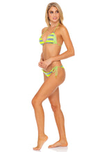 TIME TO FIESTA - Triangle Top & Wavy Ruched Back Tie Side Bottom • Neon Yellow