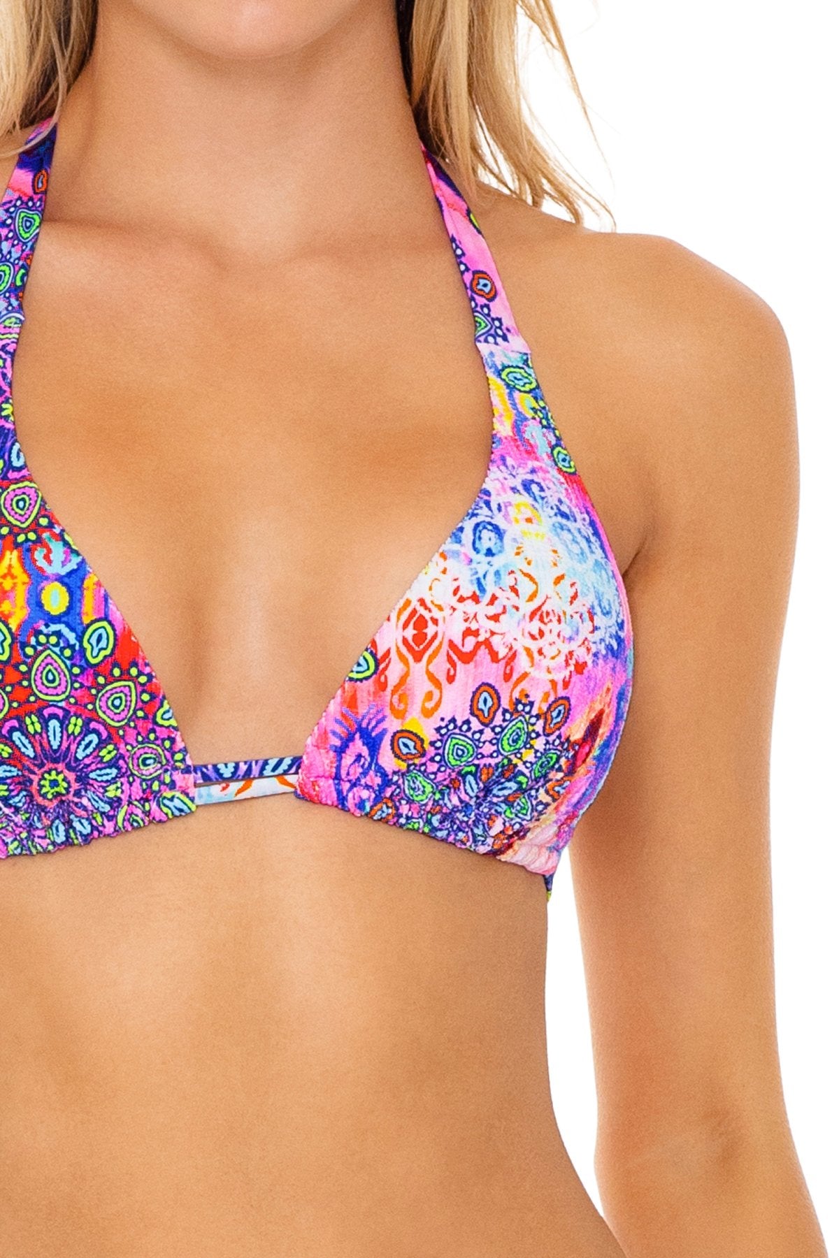 Pink Lagoon Triangle Halter & Ruched Full Back Bikini – Luli Fama