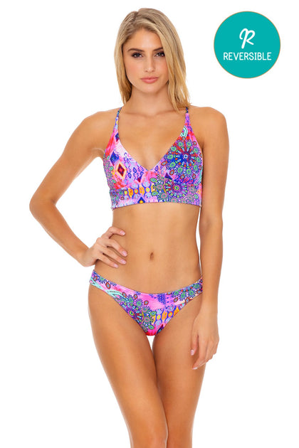 PINK LAGOON - Cross Back Bustier Top & Banded Full Bottom • Multicolor