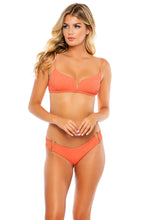 RIVER DANCE - V splice Bralette & V cut Hardware Seamless Wavy Back Ruched Bottom • Coastal Coral