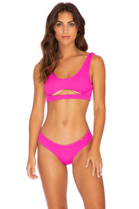 PURA CURIOSIDAD - Open Front Bralette & Seamless Wavey Ruched Back Bottom • Pretty Pink