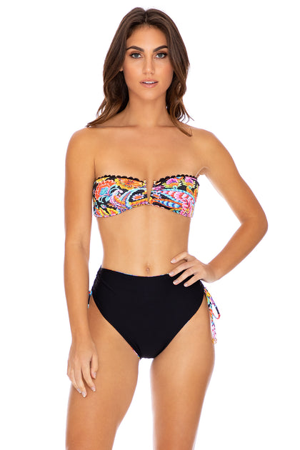 MOON NIGHTS - Gold V Ring Bandeau Top & High Waist Bottom • Multicolor