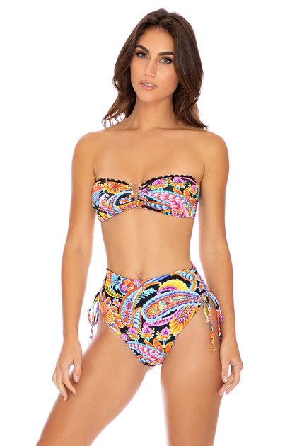 MOON NIGHTS - Gold V Ring Bandeau Top & High Waist Bottom • Multicolor Runway