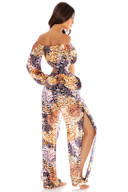 SKINS - Crop Top & Split Side Wide Leg Pant • Natural Snake