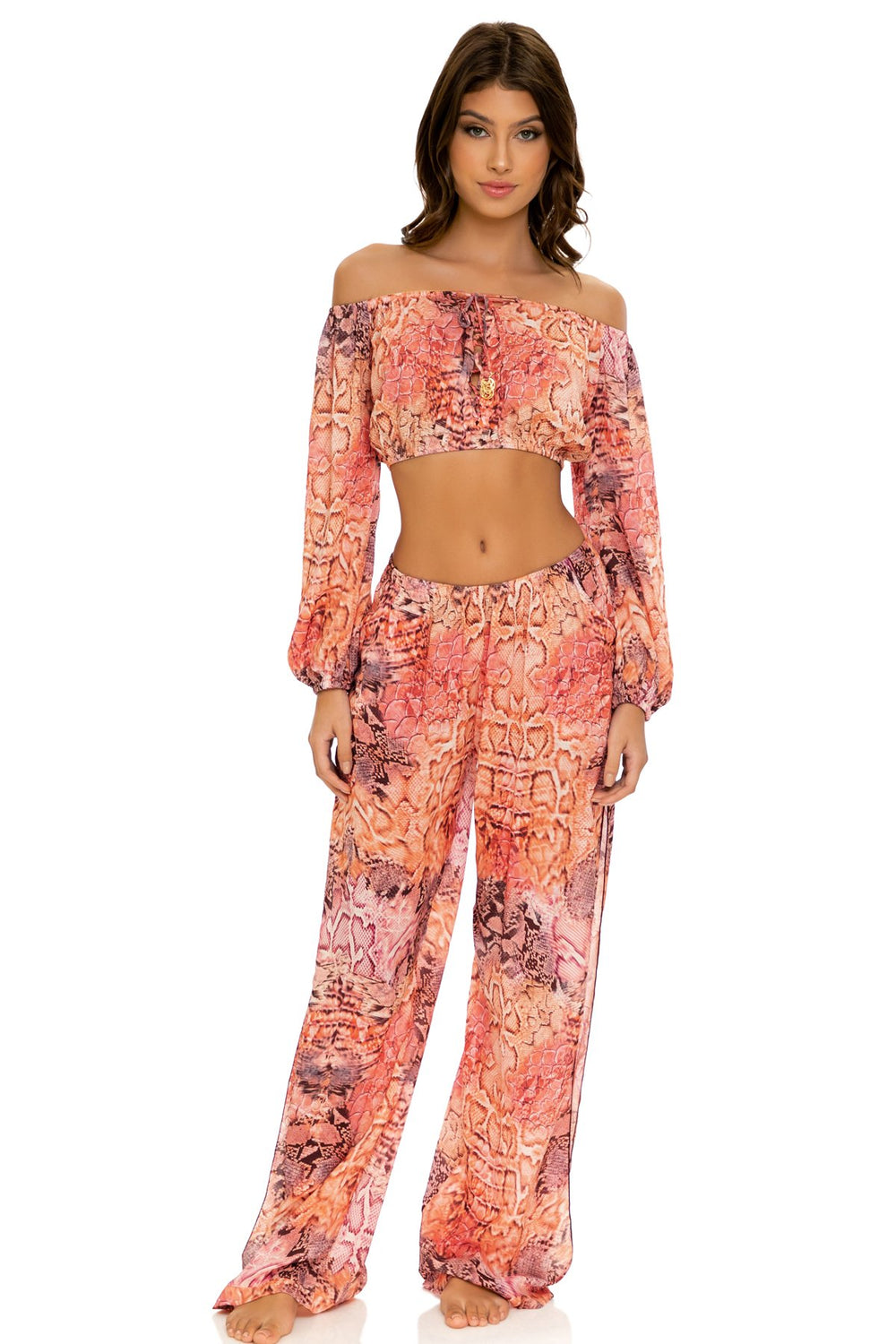 SKINS - Crop Top & Split Side Wide Leg Pant • Coral Snake