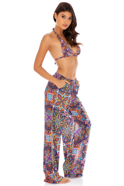 TIKI BABE - Triangle Halter Top & Split Side Wide Leg Pant • Multicolor