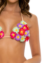 PRETTY THINGS - Flower Accent Triangle Top & Flower Detail Wavy Ruched Back Tie Side Bottom • Nude