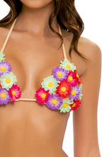 PRETTY THINGS - Flower Accent Triangle Top & Flower Detail Wavy Ruched Back Full Tie Side Bottom • Nude