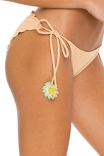 PRETTY THINGS - Flower Accent Triangle Top & Flower Detail Wavy Ruched Back Full Tie Side Bottom • Nude