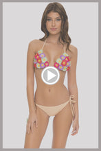 PRETTY THINGS - Flower Accent Triangle Top & Flower Detail Wavy Ruched Back Full Tie Side Bottom • Nude