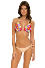 PRETTY THINGS - Flower Accent Triangle Top & Flower Detail Wavy Ruched Back Full Tie Side Bottom • Nude