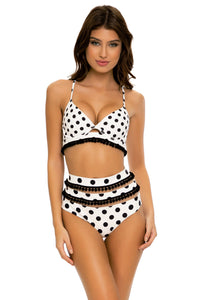 SPOTTED - Underwire Top & Mesh Divided High Leg Banded Waist Bottom • Black White