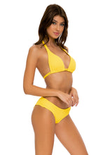 PLAYA VIBES - Triangle Halter Top & Seamless Full Ruched Back Bottom • Yellow