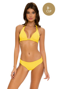 PLAYA VIBES - Triangle Halter Top & Seamless Full Ruched Back Bottom • Yellow