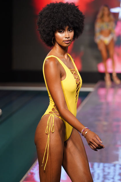 PLAYA VIBES - Open Side One Piece Bodysuit • Yellow Runway