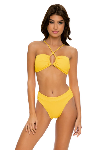 PLAYA VIBES - Bandeau Top & High Leg Banded Waist Bottom • Yellow