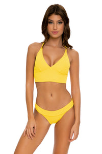 PLAYA VIBES - Cross Back Bustier Top & Banded Moderate Bottom • Yellow