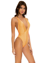 REBEL GLAM - Deep V Crossed Back One Piece • Disco Gold