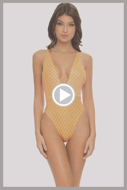 REBEL GLAM - Deep V Crossed Back One Piece • Disco Gold