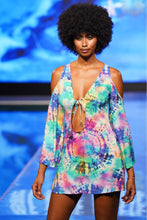 CELESTIAL DREAMS - Peek-a-boo Shoulder Tie Front Short Dress • Multicolor Runway