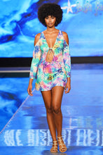 CELESTIAL DREAMS - Peek-a-boo Shoulder Tie Front Short Dress • Multicolor Runway