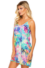 CELESTIAL DREAMS - Drawstring Neckline Cami Shift Dress • Multicolor