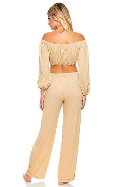 GODDESS ALLURE - Crop Top & Split Side Wide Leg Pant • Gold Rush