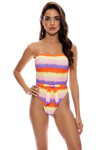 MIAMI SUNSETS - Tie Back Bandeau One Piece • Multicolor