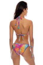 WILD WATERS - Triangle Halter Top & Wavy Ruched Back Full Tie Side Bottom • Multicolor