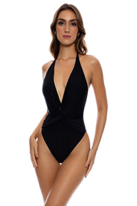 TWISTED BEAUTY - Front Twist Halter One Piece • Black