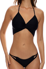 TWISTED BEAUTY - Front Twist Bustier Halter Top & Zig Zag Cut Out Moderate Bottom • Black