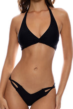 TWISTED BEAUTY - Front Twist Halter Top & Zig Zag Cut Out High Leg Brazilian Bottom • Black