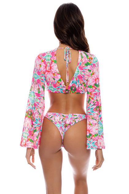 OCEAN DRIVE EUPHORIA - Bell Sleeve Crop Top & High Leg Brazilian Bottom • Multicolor