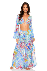 AY QUE CUTE! - Bell Sleeve Crop Top & Open Sides Wide Leg Pant • Multicolor