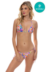 WATER BLOSSOMS - Triangle Top & Wavy Ruched Back Tie Side Bottom • Electric Coral