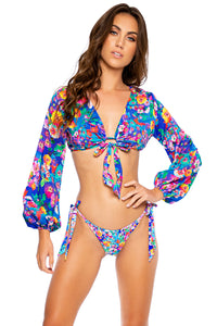 WATER BLOSSOMS - Tie Front Crop Top & Seamless Bow Tie Side Thong Bottom • Multicolor