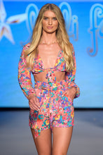 WATER BLOSSOMS - Tie Front Crop Top & Tie Waist Bermuda Shorts • Electric Coral Runway