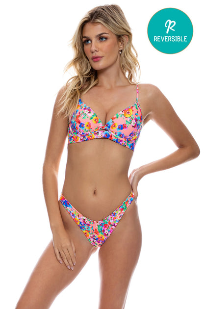 WATER BLOSSOMS - Underwire Top & High Leg Brazilian Bottom • Electric Coral
