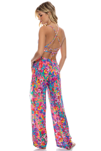 WATER BLOSSOMS - Underwire Top & Split Side Wide Leg Pant • Electric Coral
