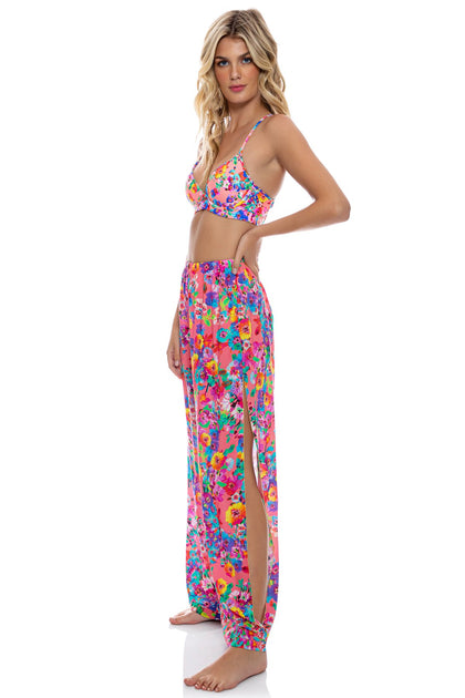 WATER BLOSSOMS - Underwire Top & Split Side Wide Leg Pant • Electric Coral